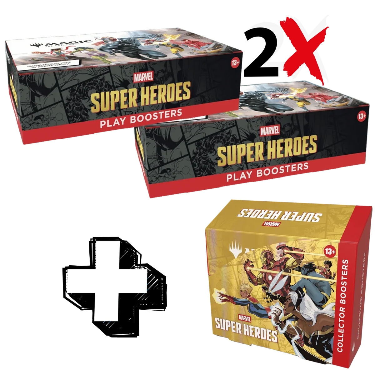 Universes Beyond: Marvel Super Heroes Bundle Collector Booster Box + 2 Play Booster Boxes Universes Beyond: Marvel Super Heroes Bundle Collector Booster Box + 2 Play Booster Boxes